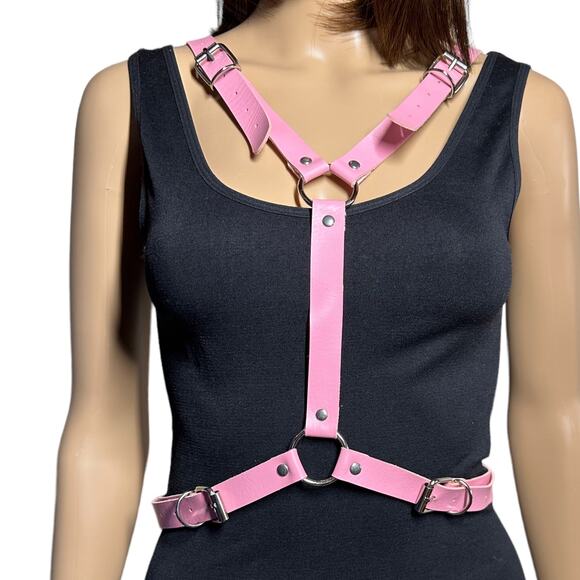 Angel Wings Pink Body Waist Belt Adjustable Faux Leather Cosplay Punk Cutegoth - Picture 3 of 7